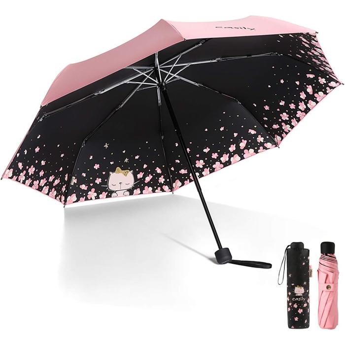 Жіночий парасолька Voy Lady – компактний, складна, з UV-захистом, рожевий, з квітковим принтом (96 см)