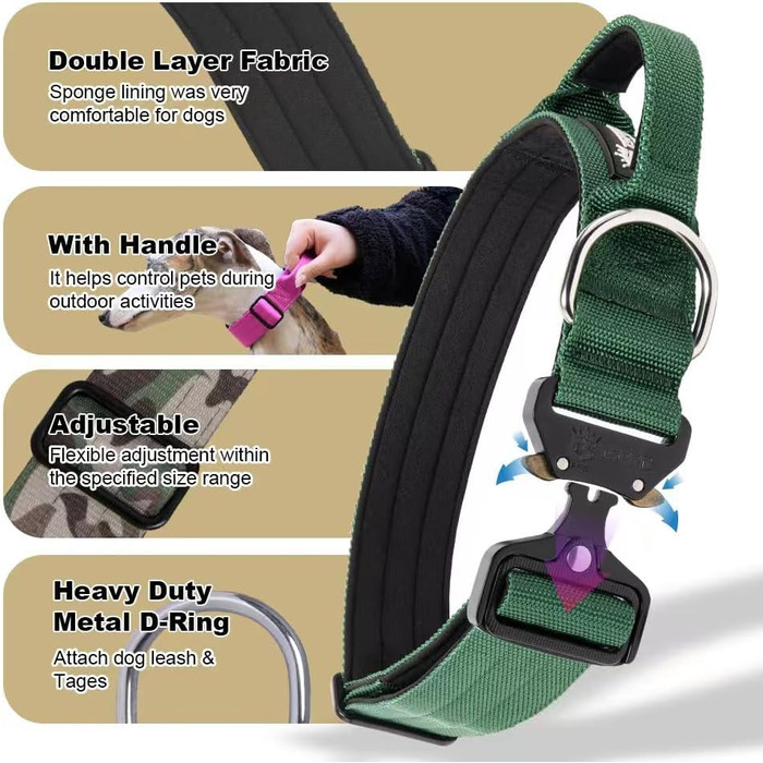 Преміум нашийник для собак TSPRO з ручкою, тактичний, міцний, з металевою застібкою, для середніх та великих собак (червоний L), розмір ручки L (регульований 44.5-62.2 см)