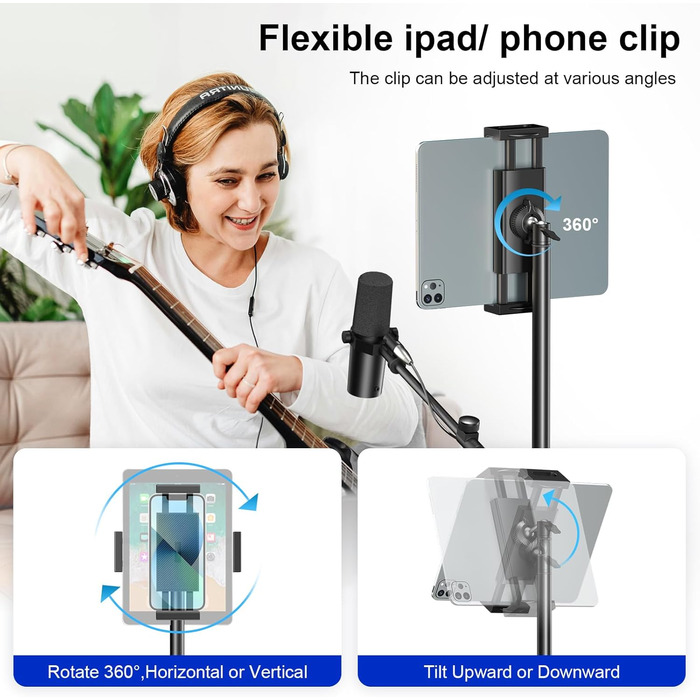 Підставка для мікрофона Aokeo з регульованою стійкою, чохол, тримач для планшету, для співу та запису голосу