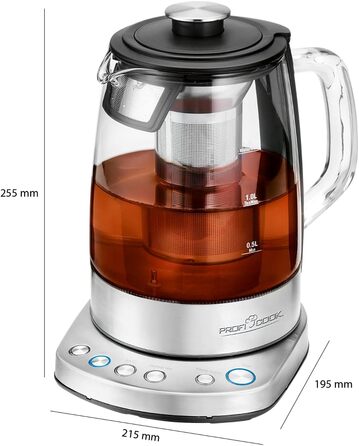 Електричний чайник ProfiCook PC-WK 1020 G: скляний корпус, 1.7 л, з тефлоновим фільтром, функція підігріву, 3000 Вт