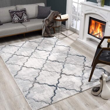 Килим для вітальні SANAT Modern Design - короткий ворс, для вітальні, спальні, кухні, ручна обробка, сертифікат Öko-Tex 100, сірий, 80x150 см