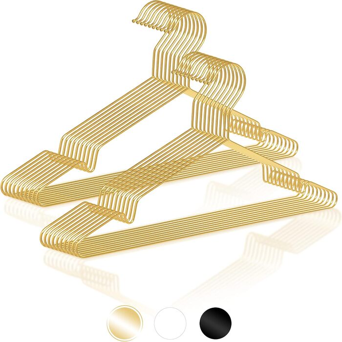 ROW&LINE® – Metal Clothes Hangers (42 cm) – 20 Pieces (Gold) – Space-Saving Clothes Hangers for Adults – Suitable for Heavy Clothing – Wire Clothes Hangers for Order & a Uniform Look