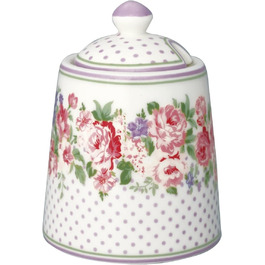 Цукорниця з кришкою GreenGate Rose White, порцелянова, біла з рожевим орнаментом