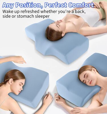 Ортопедична подушка Hydomi для шиї та плечей з memory foam, для комфортного сну на боці, спині та животі - ергономічна, сіра та біла (04-light Blue)