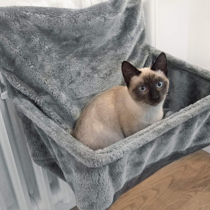 Navaris Cat Bed Heater - Heating Lounger for Cats - Cat Heating Lounger - Cat Bed with Heater - Heated Cat Basket - For Cats up to 15 kg - Heated Cat Hammock - (Gray)