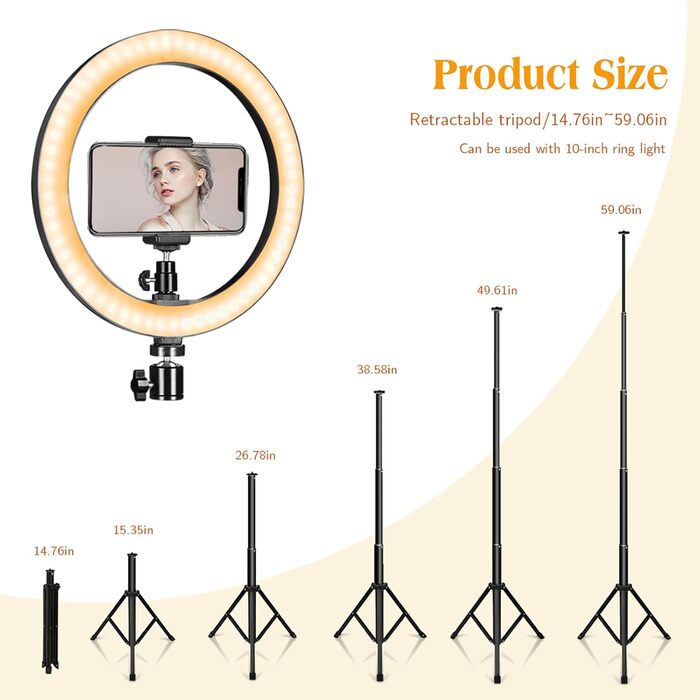 Ring Light AIXPI 10 з регулюванням яскравості, штативом та тримачем для телефону – для YouTube, фото та відео
