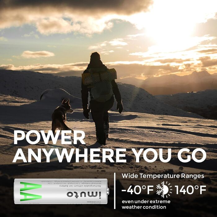 Акумулятори Li-Ion AA 1.5V 2500mAh Imuto (8шт) з зарядним пристроєм, 1600+ циклів, низький саморозряд