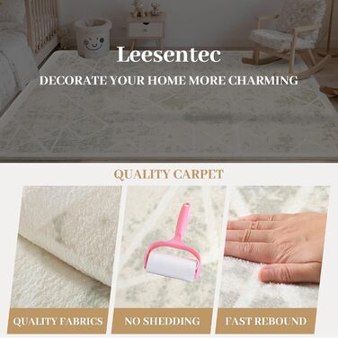 Килим Leesentec для вітальні, спальні: геометричний, сучасний, антиковзаючий, короткий ворс, бежевий, великий, білий (слонова кістка), 80 x 120 см, прямокутний