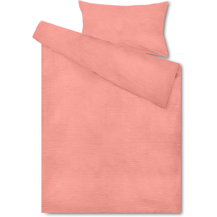 Набір постільної білизни для ліжечка Hook з мусліну 100% бавовни (100x135 см) – дихаючий та м'який, ручної роботи | Комплект постільної білизни для малюків з наволочкою 40x60 см (Рожевий, 135 x 100 см)