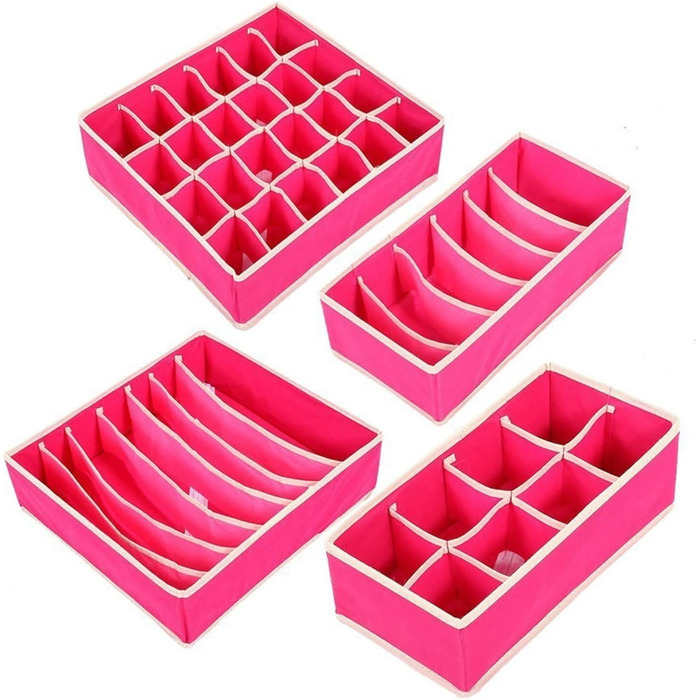 Styleys Set of 4 Foldable Storage Boxes, Drawer Dividers, Odorless Interior Lining, Storage Boxes, Closet Organizer, Under-Bed Organizer for Clothes, Shoes, Underwear, Bras