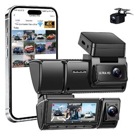 Відеореєстратор 4K автомобільний передній та задній, 3 канали, 64GB SD карта, IPS дисплей, нічна зйомка, WiFi Black-D4