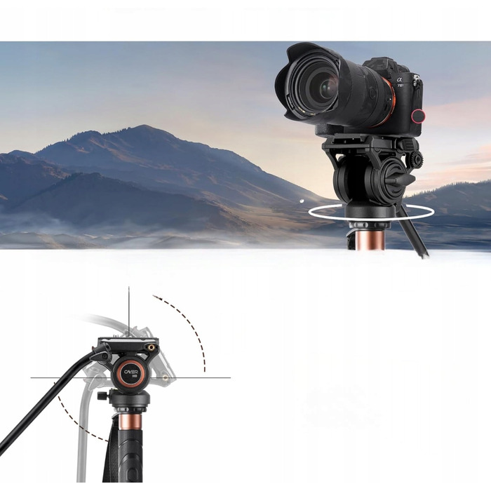 Штатив-монопод для фотозйомки Cayer FP34DV з голівкою H8 та платформою для DSLR PRO