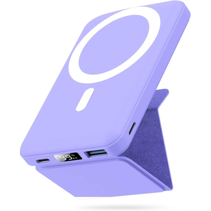 Powerbank Yiisonger Magsafe 10000mAh з бездротовою зарядкою, LED-дисплеєм та USB-C кабелем (фіолетовий)