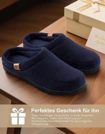 Чоловічі мокасини VeraCosy для дому з піною Memory Foam, зимові тапочки (40/41 EU, темно-морська блакить)