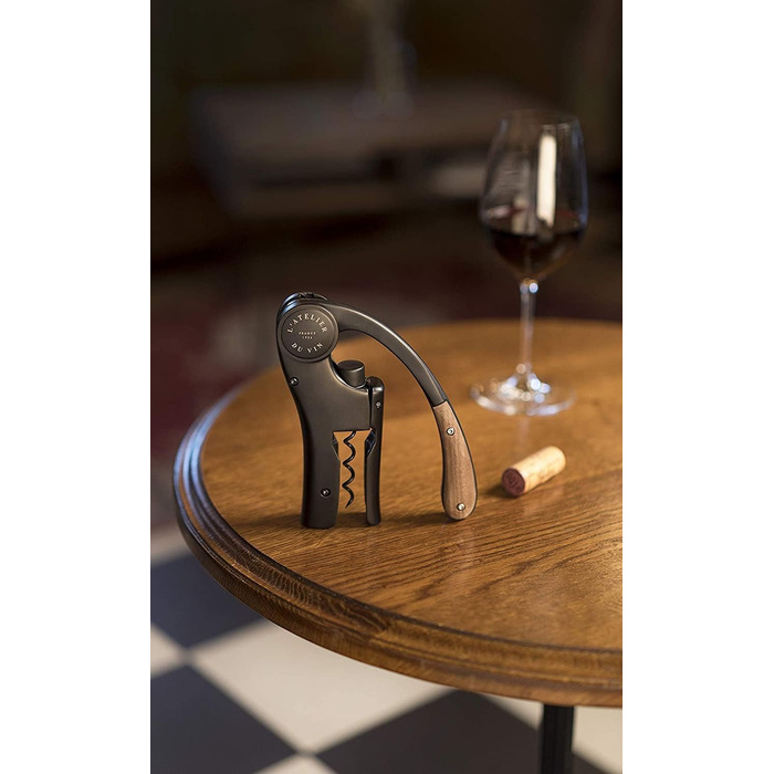 THE WINE WORKSHOP – Oeno Motion Wood & Black – Vertical Lever Corkscrew - Matte Metal and Solid Walnut Wood - Color Black
