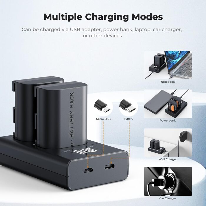 Акумулятор Canon LP-E6NH 2600mAh (2 шт.) з зарядним пристроєм (2 слоти) - сумісний з EOS R7, R5, R6, 5D II, III, IV, 6D, 6D II, 7D, 7D II, 60D, 70D, 80D, 90D