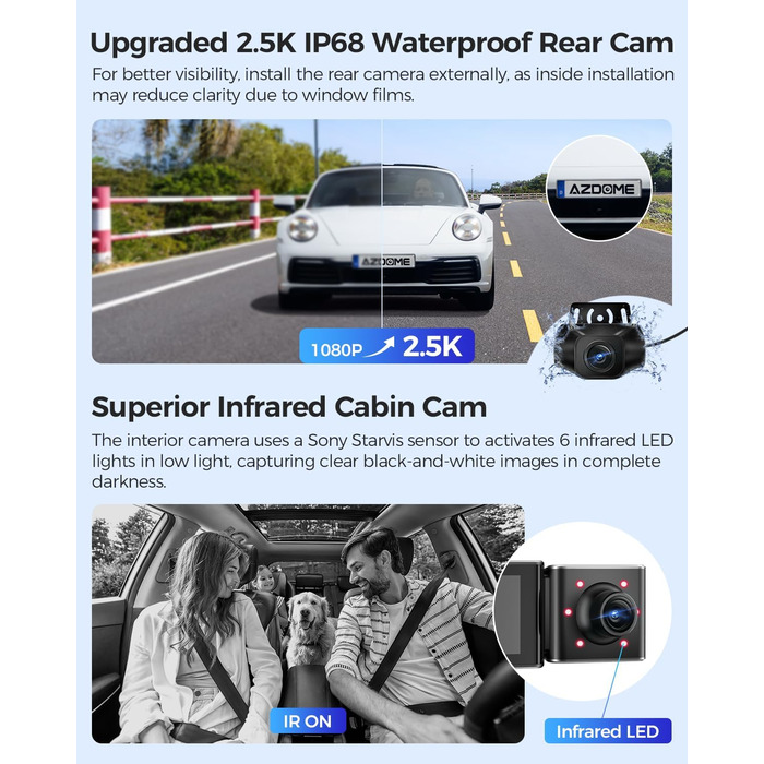 Відеореєстратор AZDOME M550 MAX 4K + 1080P + 2.5K, Dual STARVIS, 64GB SD, WiFi, GPS, Нічна зйомка, Паркування, WDR, G-сенсор, 3.19