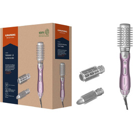 Фен-щітка GRUNDIG HS 6220 Volumen & Locken, 1100W, 3 насадки, керамічне покриття з олією лотоса, захист від перегріву, для всіх типів волосся, Рожевий/Срібний, 2023 модель