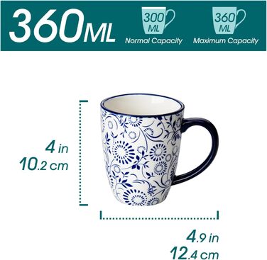 Набір кавових чашок з блюдцями Vancasso Cappuccino SELENE 6шт, 240мл, блакитно-білий вінтаж, порцеляна, для мікрохвильовки та посудомийної машини