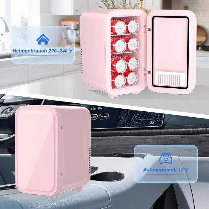 YASHE Mini Fridge - 6 Liter / 8 Cans - Portable Thermoelectric Cooler - Pink