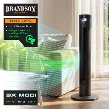 Вентилятор підлоговий Brandson з LED дисплеєм та пультом дистанційного керування - 3 швидкості, поворотний, надтихий