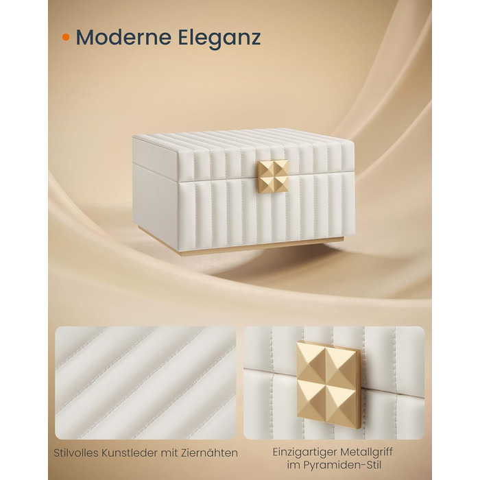 SONGMICS HOME ANAH: Шкатулка для прикрас з дзеркалом, 2 ящики, білий колір, 21.5 x 24 x 13.5 см
