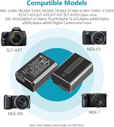 NEEWER NP-FW50: Запасний акумулятор та зарядний пристрій 2 в 1 для Sony ZV-E10, A7, A6000, RX10 (1100 mAh)