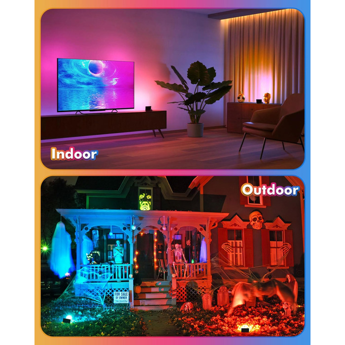 MEIKEE 25W RGB Spotlight with Remote Control, 30 Modes, 10 Colors, Memory Function, RGB Floodlight, IP66 Waterproof, 6 Brightness Levels, Bar, Party, Disco, Celebrations, Stage, Houses, Christmas, Halloween, 2PCS