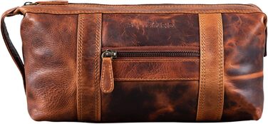 STILORD 'Bruno' Культиватор шкіряний вінтажний для чоловіків/жінок. Велика сумка для туалетних речей з двома відділеннями, ручка. Ідеально для подорожей. Колір: Коньячний
