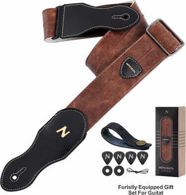 Гітарний ремінь Nefelibata з кишенею для медіатора, 2.3 дюйма, веганська шкіра, стиль Porter, 60-ті, вестерн, вінтаж, регульований від 42' до 66'