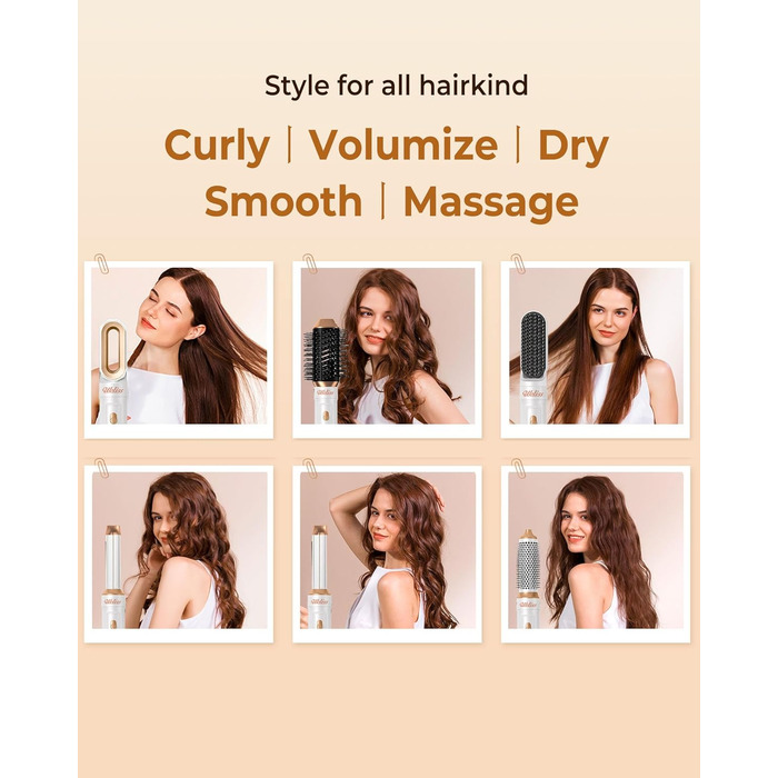 UKLISS Професійний стайлер для волосся 6-в-1 (фен, локони, брашінґ), білий