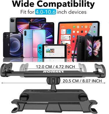 Тримач для планшета в авто, регульований, для iPad/iPhone/Samsung Galaxy/Kindle Fire/Nintendo Switch, 4.4-11 дюймів, Чорний/Червоний