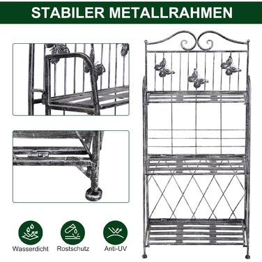 Outsunny Plant Shelf, Plant Stand, Flower Shelf, Flower Stand, Flower Ladder, Garden Shelf, 3 Tiers, Metal, Silver Gray, 44 x 25 x 96 cm