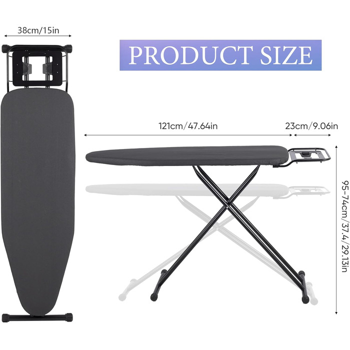 Гладильна дошка Aoufottes люкс, розширювана, з підставкою для праски, чорна, 120x38 см
