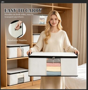 Набір складних органайзерів для зберігання під ліжком Cozary, 60л, з кришкою та прозорим вікном, білий (3 шт.) — для одягу, ковдр та постільної білизни