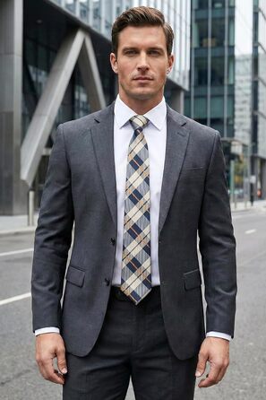 HISDERN Комплект краватки та нагрудного хустинки для чоловіків: коричневий та темно-синій (довга краватка)