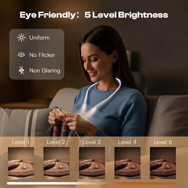 Caydo Лампа для читання з кишенею - 4 режими світла, 5 рівнів яскравості, регульований кут, гнучкий тримач, ідеально для читання в ліжку, рукоділля (біла)