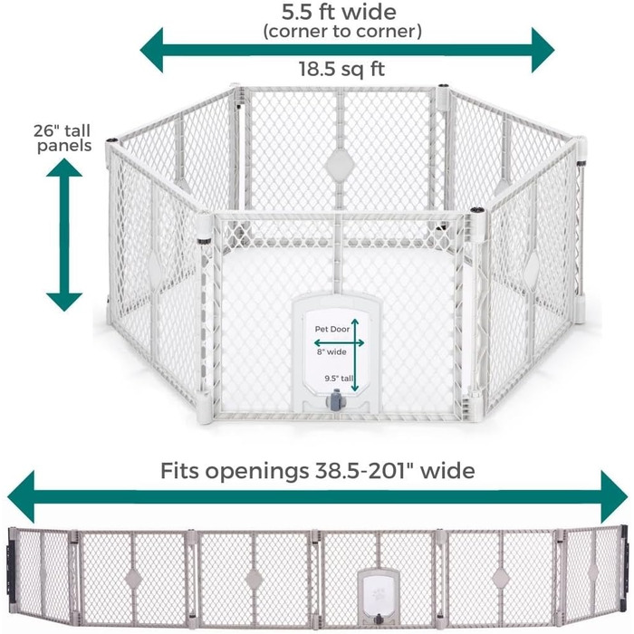 North States MYPET Petyard – портативний вольєр для собак, 6 панелей, 66 см, сірий (для дому та вулиці)