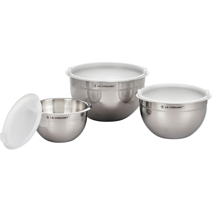 Le Creuset набір із 3 мисок для змішування з нержавіючої сталі з кришками
