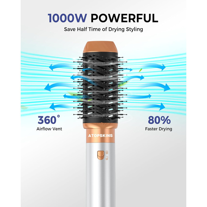 Atopskins Фен-щітка 6 в 1: стайлер для волосся, фен, щипці для завивки, випрямляч, об'єм, локони