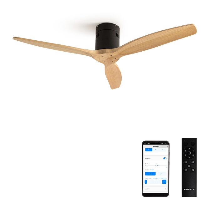 Вентилятор стельовий WINDCALM M/ з Wi-Fi та пультом, Ø132 см, 40W, DC-двигун, тихий, таймер 1-4 год, літньо-зимовий режим (декоративне дерево), без освітлення