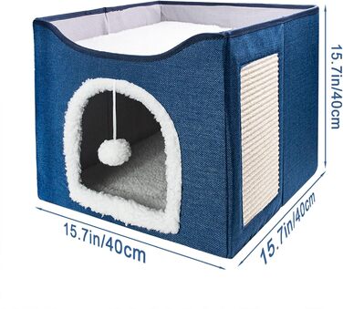 Кітняча хатинка FURRYPAWS - затишний будиночок для котів, підходить для дому та вулиці, стабільна конструкція, ідеально для котів та кошенят (2-ярусний, блакитний)