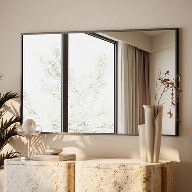 Дзеркало настінне прямокутне BEAUTYPEAK 81x61 см з металевим каркасом, безпечне, для ванної, спальні, вітальні (Чорний)