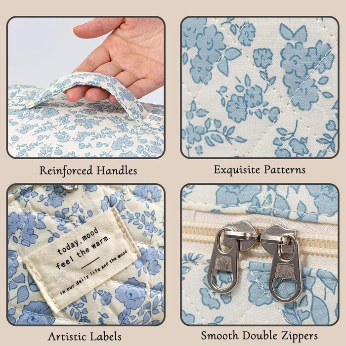 Набір 3 косметичні сумки для подорожей: дамська культбагаж з квітковим візерунком, степенева культбагаж, косметичка для макіяжу, портативна сумочка для дівчат та жінок (блакитний квітковий принт)
