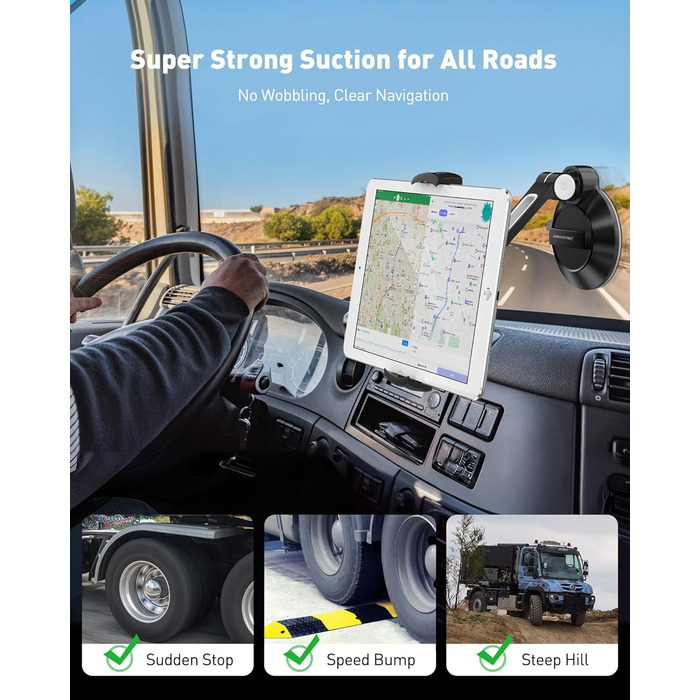 Підставка для планшету та смартфона AboveTEK з присоском – регульована 360° для iPad/смартфонів (4–11 дюймів), авто/стіна/офіс (чорний)