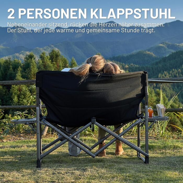 Крісло для кемпінгу Timber Ridge на 2 особи, розкладне, 300 кг, для риболовлі, пікніків, фестивалів, з бічним столиком