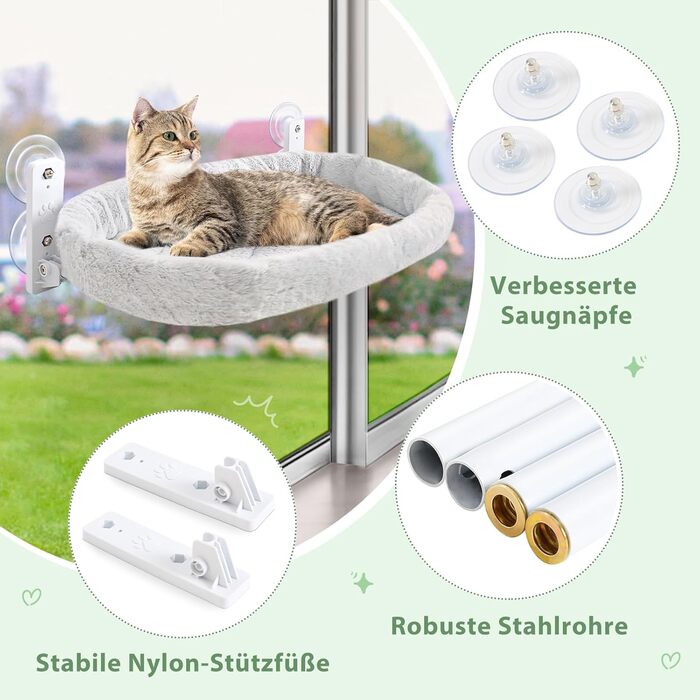 GUUSII Cat Window Perch - Cat Bed, Window Hammock, Cat Hammock, Cat Window Seat, Cat Window Lounger, Foldable Cat Window Bed, Cat Window Hammock Bed - Up to 18kg (Gray, M)