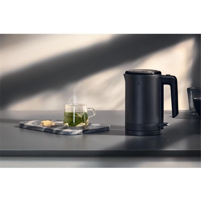 WMF Kitchenminis Mini Travel Kettle Stainless Steel 0.8l, Electric Kettle with Scale Filter, 1800 W, Small Teakettle, Stainless Steel, Black Deep Black
