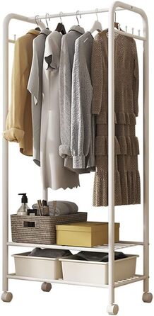 Unho Rolling Garment Rack, Metal Clothes Rack with 2 Shelves for Boxes, with Clothes Rod and Hooks, for Store Bedroom Dressing Room