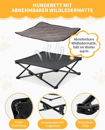 КінгКемп Лежанка для собак, піднята лежанка для домашніх тварин, Outdoor, чорна, 57 x 57 x 23 см